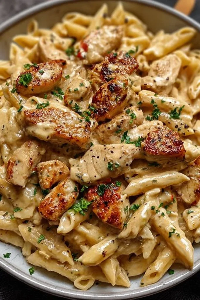 Delicious creamy Cajun chicken pasta served with fresh herbs and spices