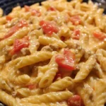Creamy Rotel pasta dish served in a bowl for family dinner night