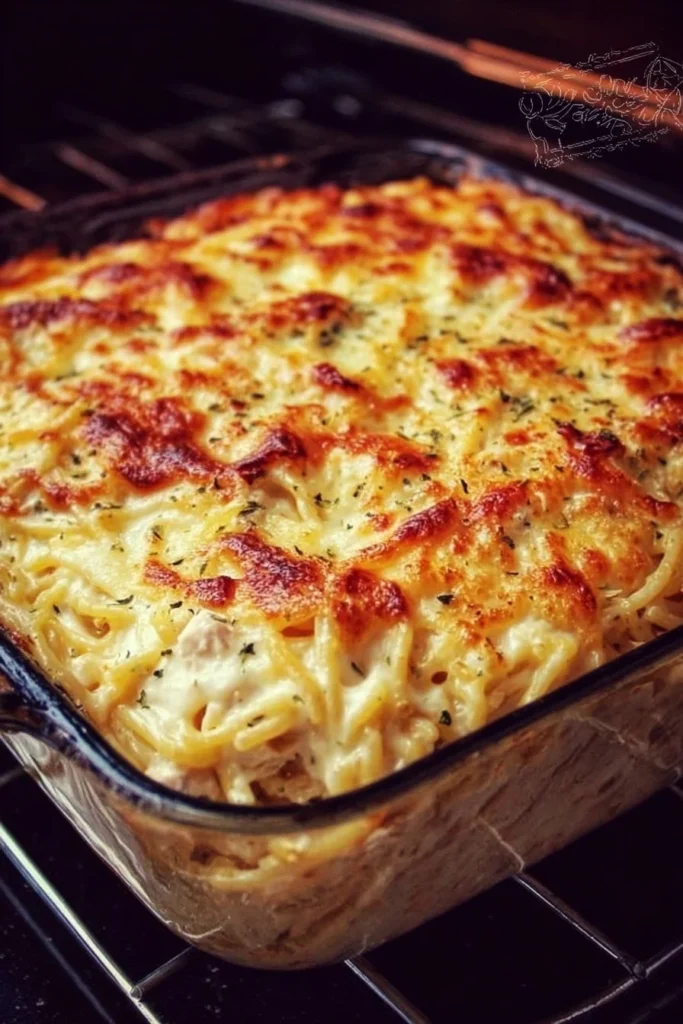 Creamy Southern Spaghetti Bake fresh out of the oven