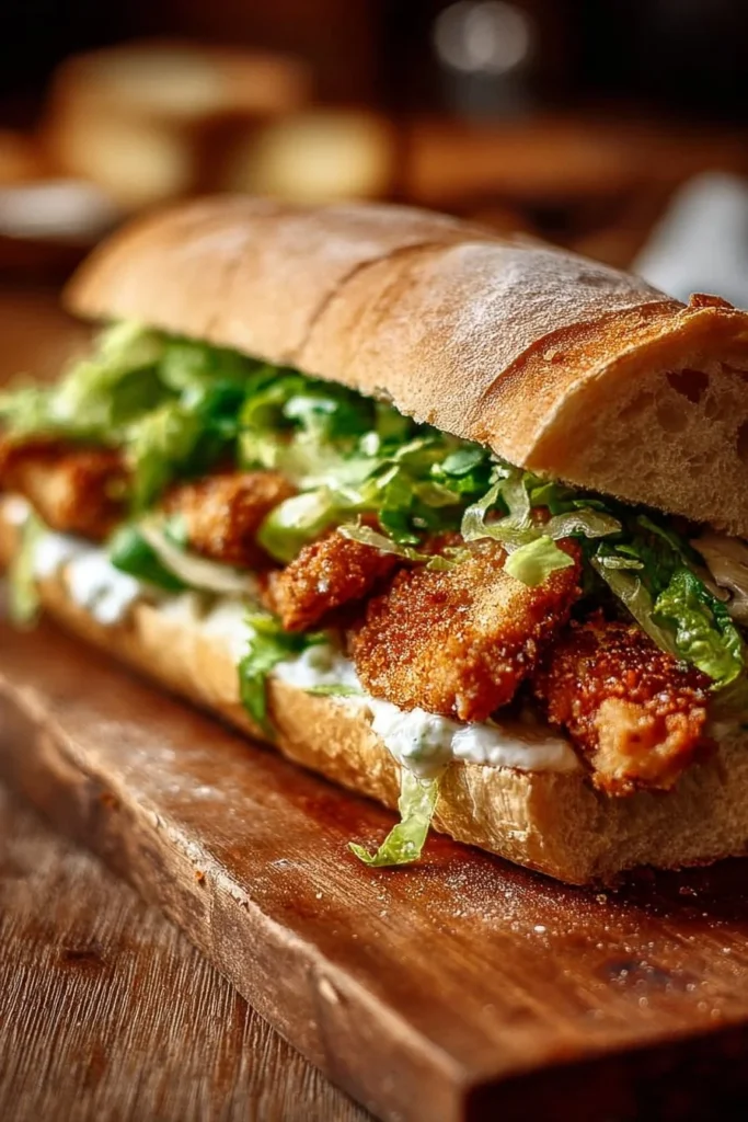 Delicious Crispy Chicken Caesar Sandwich with lettuce and Caesar dressing