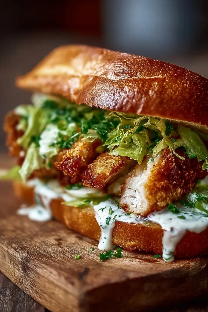 Crispy Chicken Caesar Sandwich with romaine lettuce and Caesar dressing