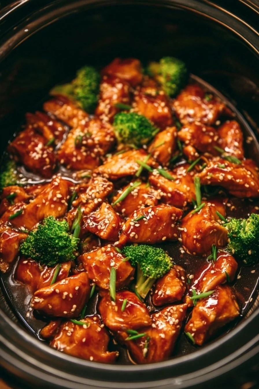 Crockpot Teriyaki Chicken served over rice with vegetables
