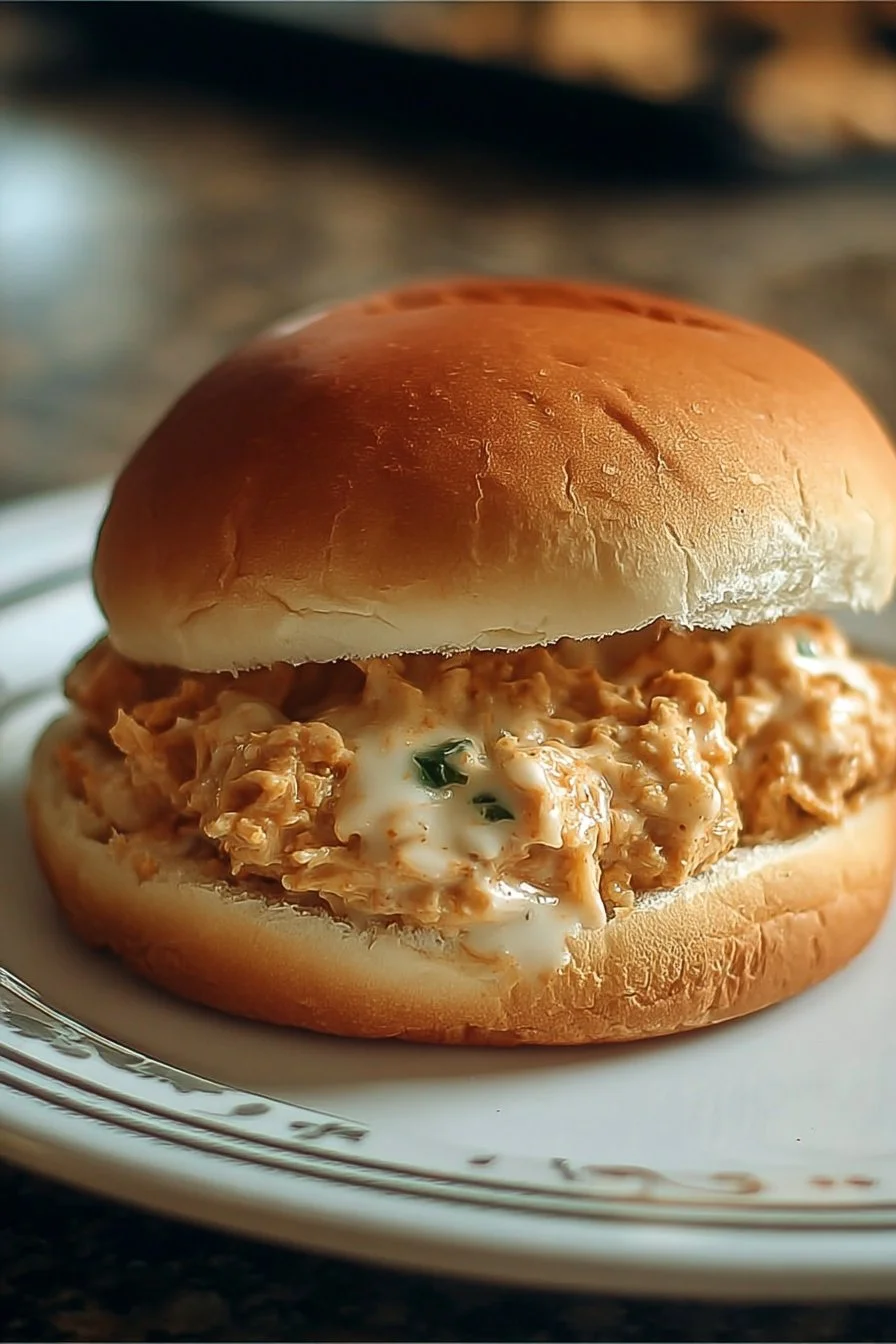 Easy Chicken Alfredo Sloppy Joes served on a plate with fresh herbs