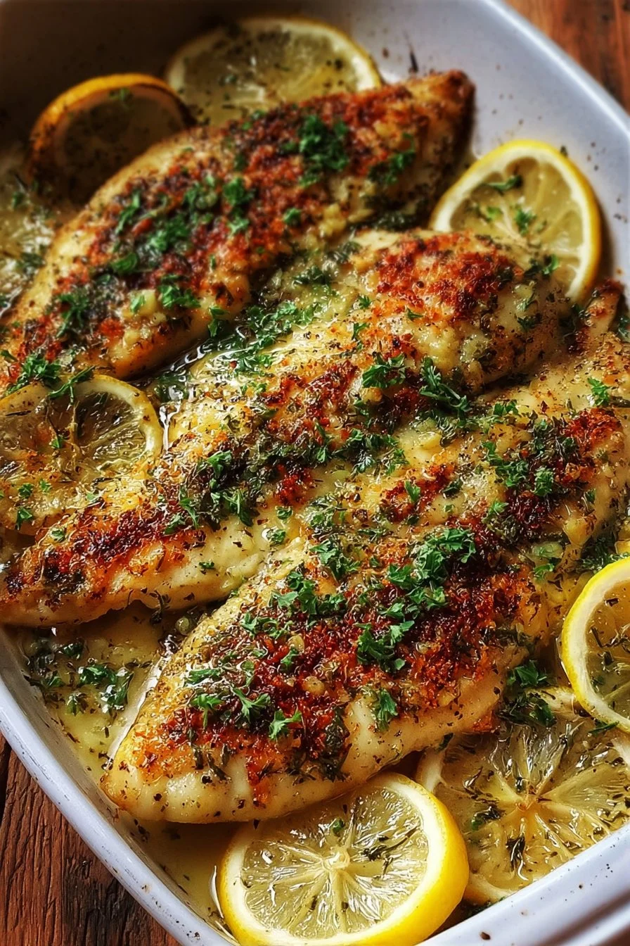 Delicious garlic butter baked tilapia served on a plate