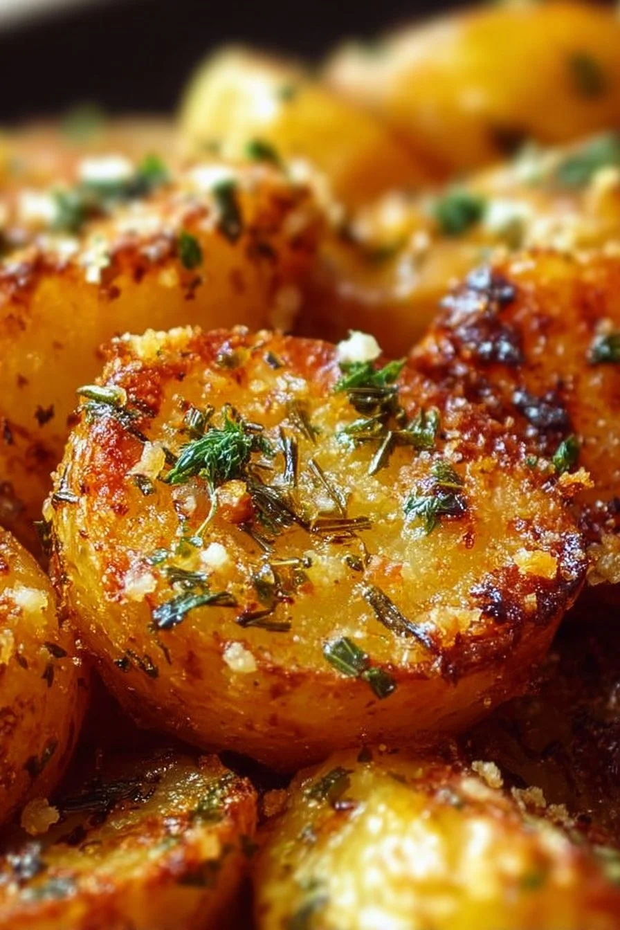 Herbed garlic Parmesan roasted potatoes fresh out of the oven