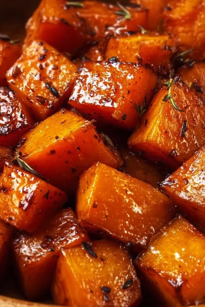 Delicious honey roasted sweet potatoes served as a healthy side dish