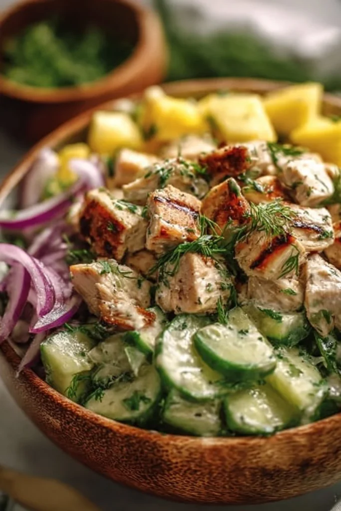 Delicious Island-Inspired Chicken Salad with tropical ingredients and vibrant colors