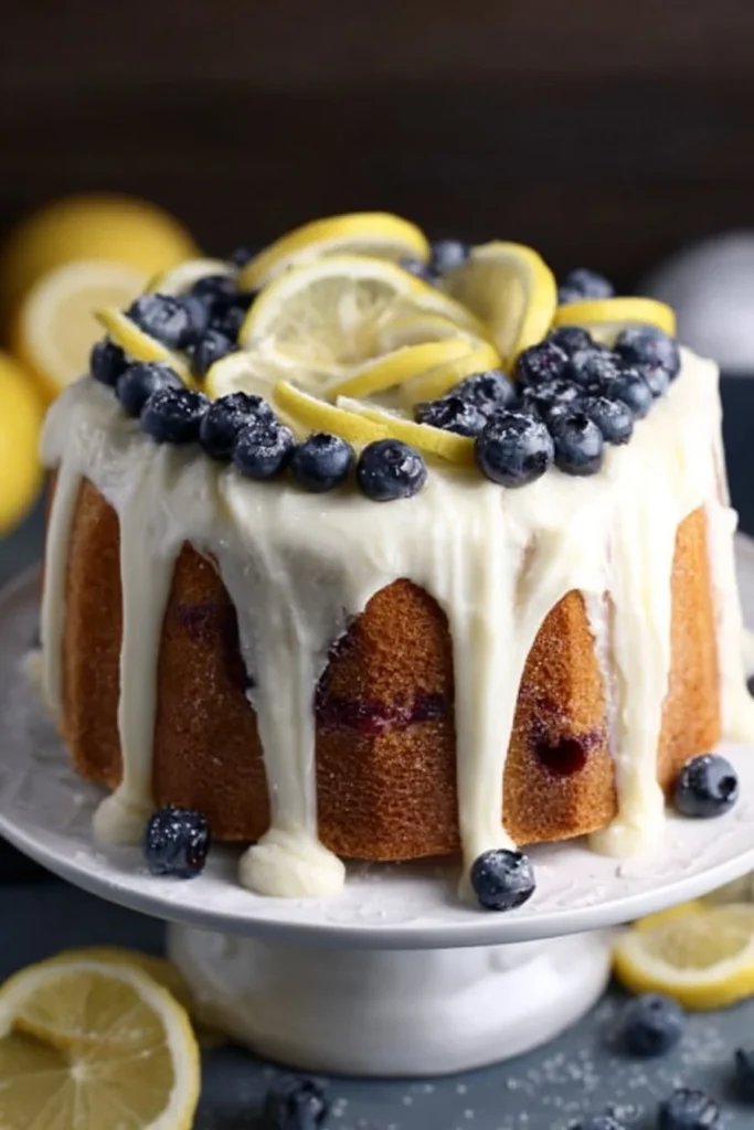 Delicious lemon blueberry cake with fresh blueberries and lemon zest