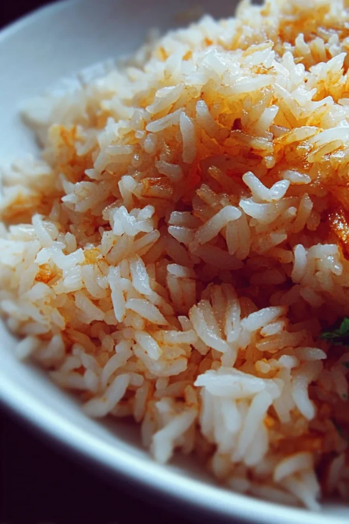 A dish of fluffy oven baked rice with herbs and spices