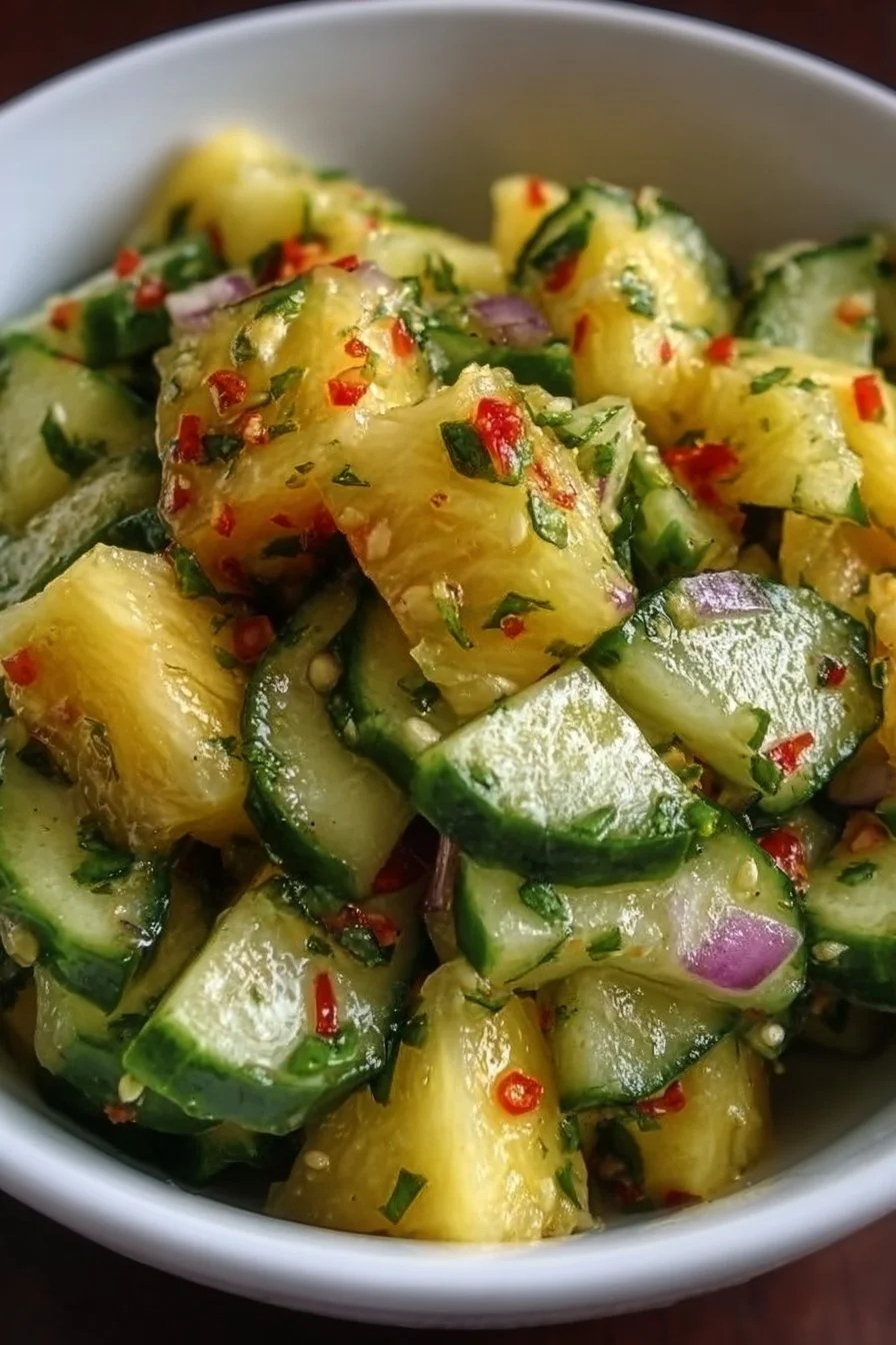 Delicious Pineapple Cucumber Salad with fresh ingredients in a bowl