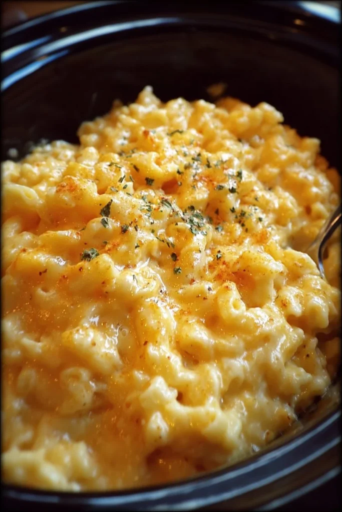 Delicious slow cooker mac and cheese in a creamy cheese sauce