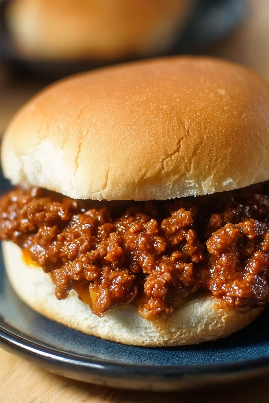 Delicious slow cooker sloppy joes served in soft hamburger buns.