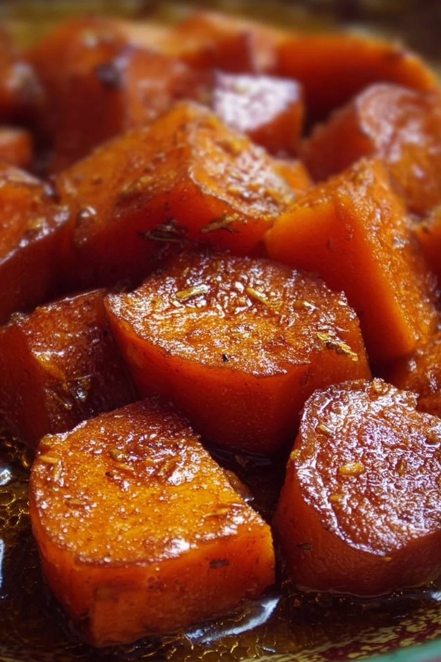 Southern Oven Candied Sweet Potatoes served in a dish