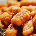 Homemade sweet potato gnocchi served with sage butter sauce.