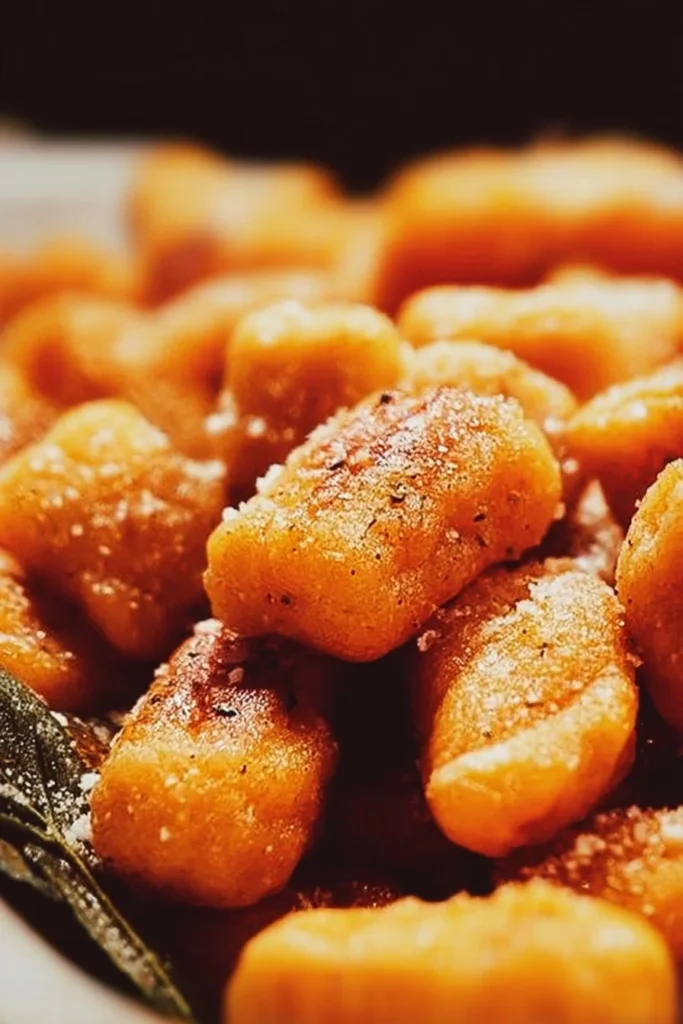 Homemade sweet potato gnocchi served with sage butter sauce.