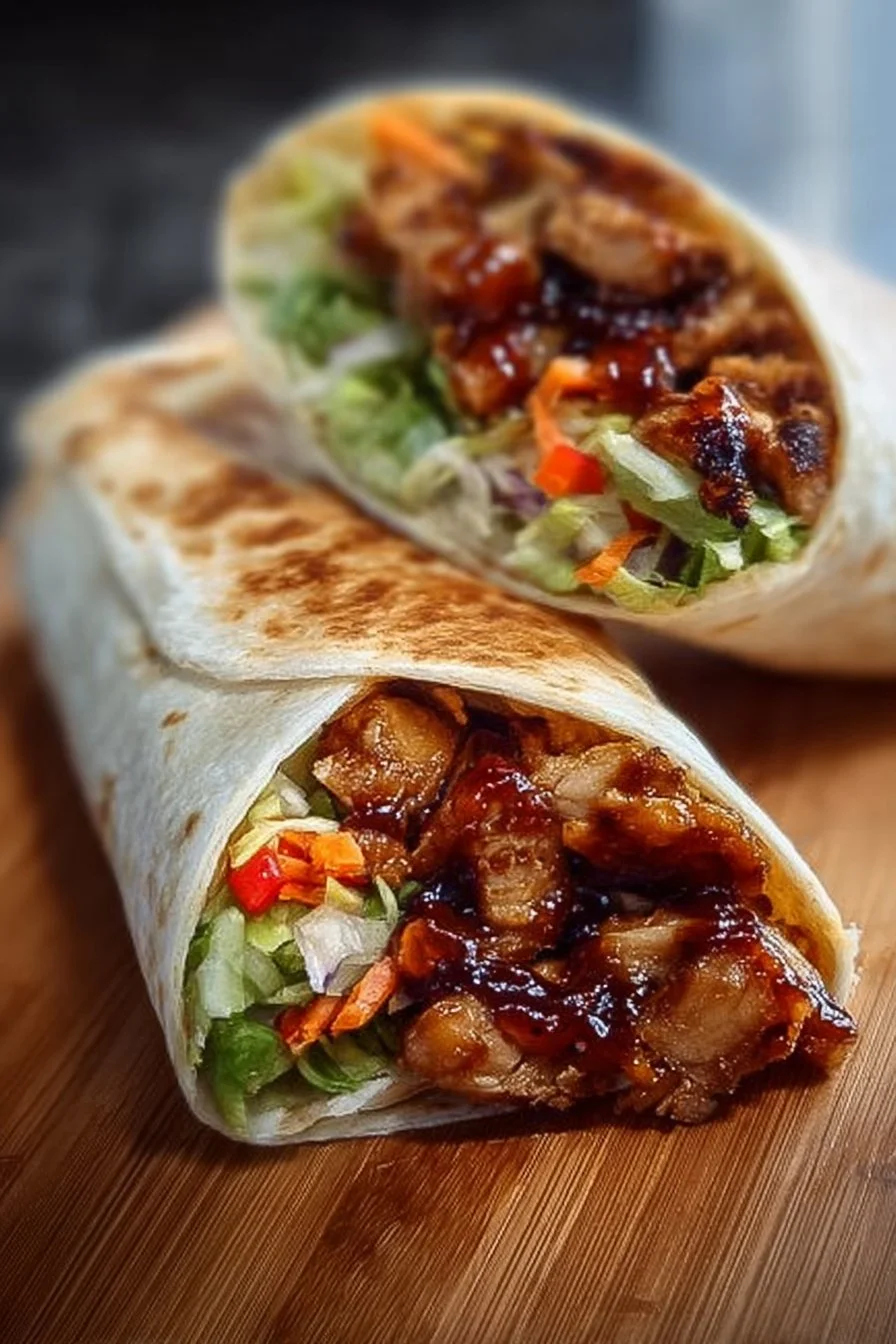 Delicious teriyaki chicken wrap served with fresh vegetables