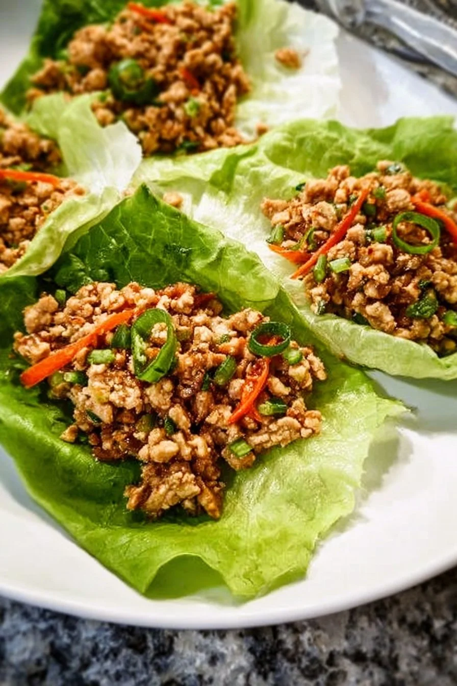 Thai Chicken Lettuce Wraps with fresh vegetables and a savory sauce