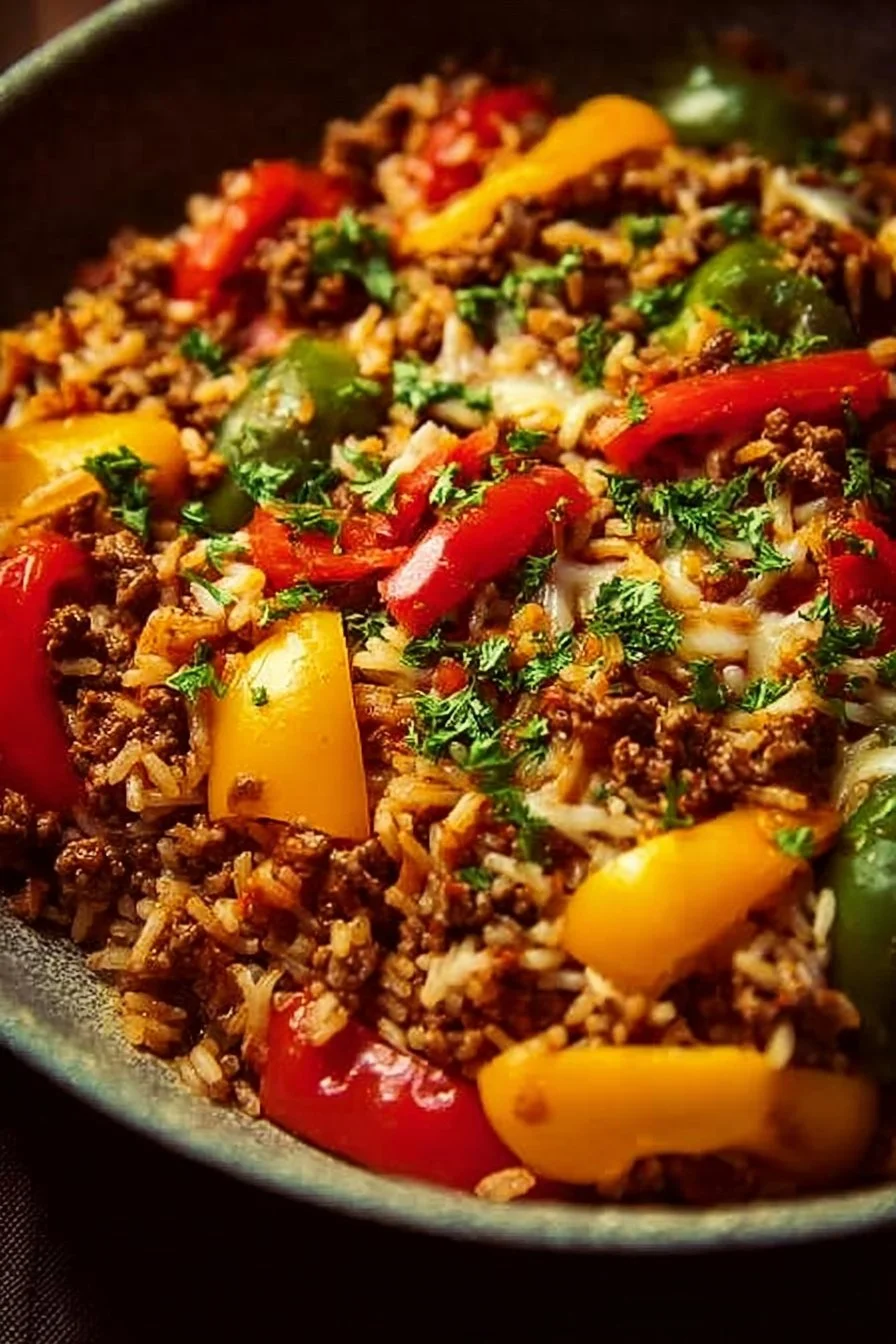 Delicious unstuffed pepper skillet with colorful peppers and spices