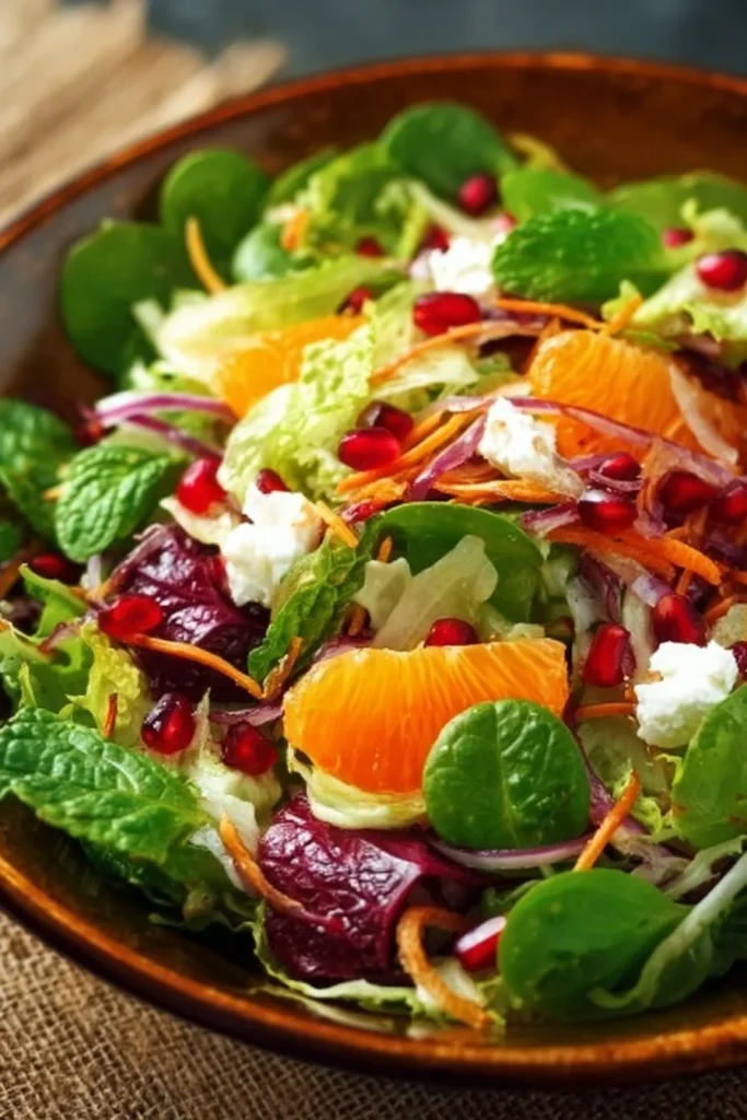 Colorful winter salad with seasonal vegetables and a light dressing