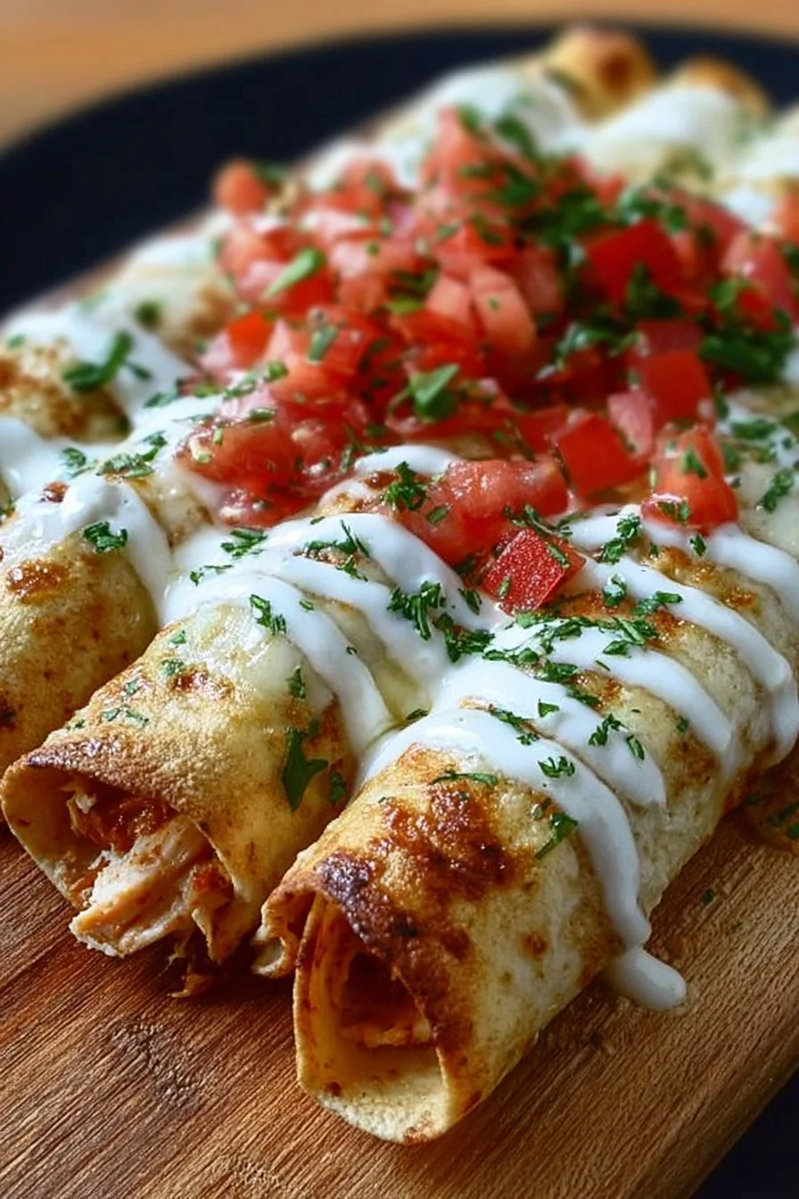 Baked Cream Cheese Chicken Taquitos served with dipping sauce