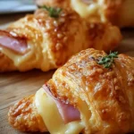 Baked ham and cheese croissants fresh out of the oven