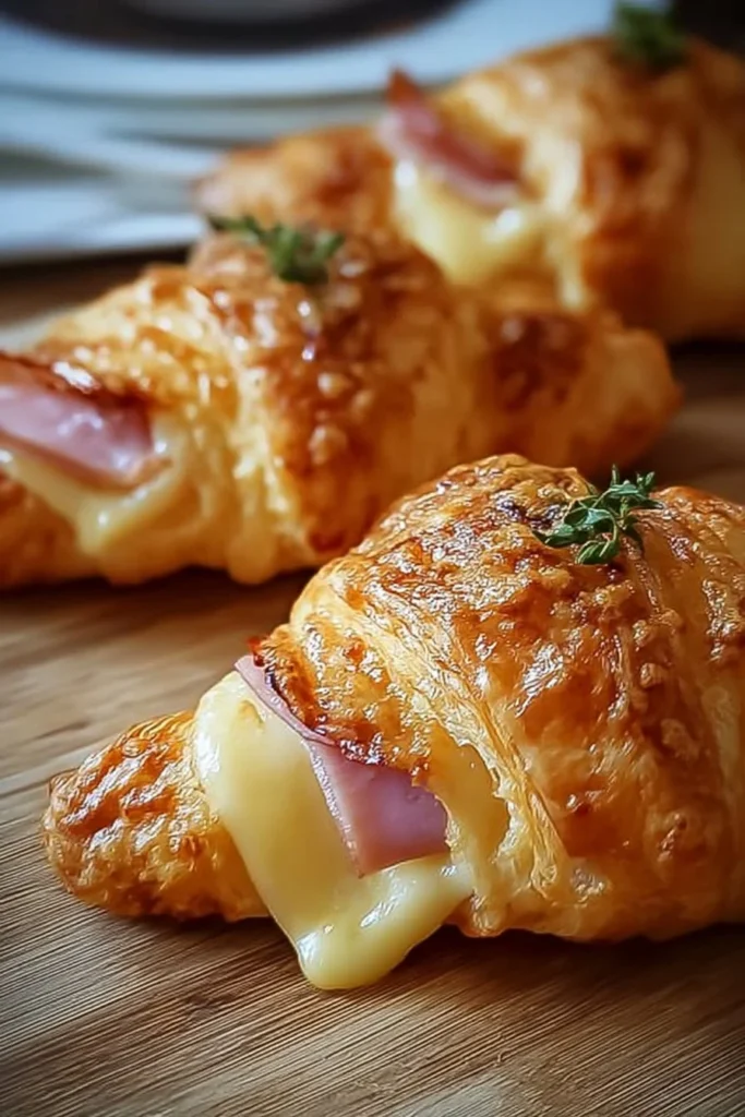 Baked ham and cheese croissants fresh out of the oven
