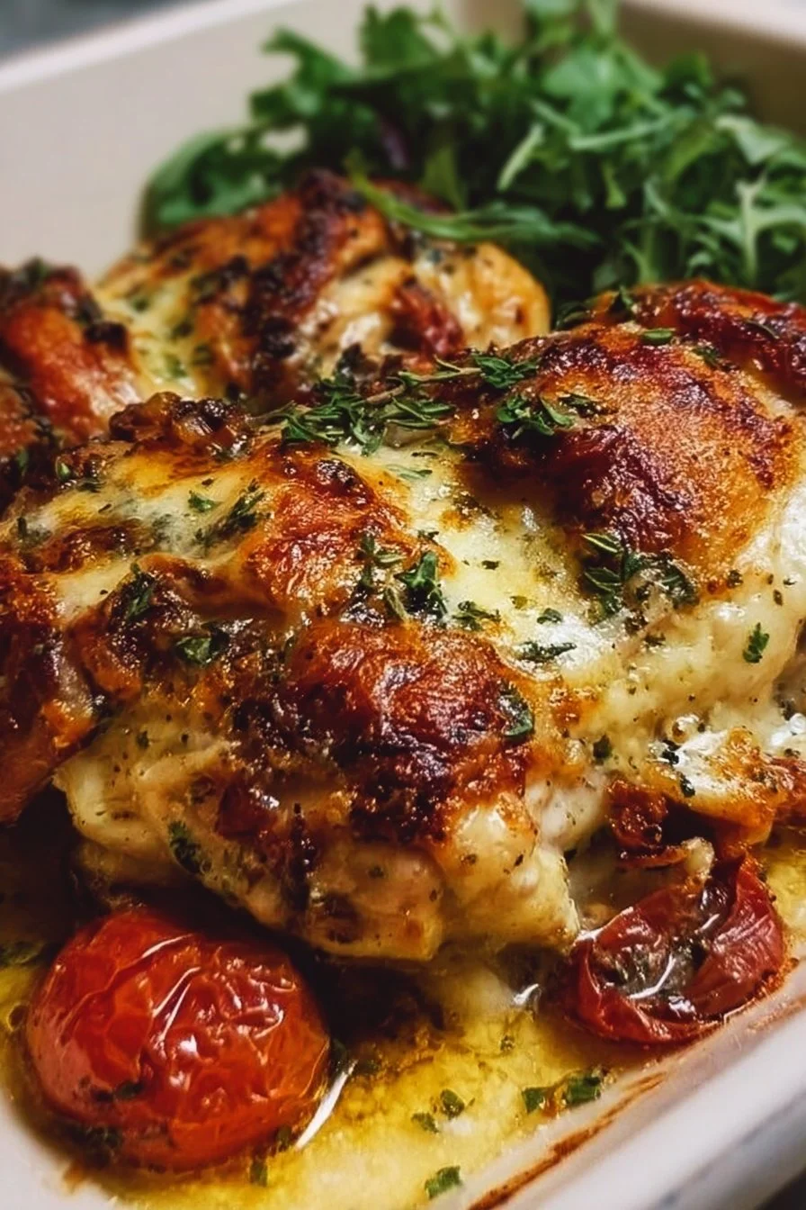 Delicious Baked Tuscan Chicken with herbs and vegetables