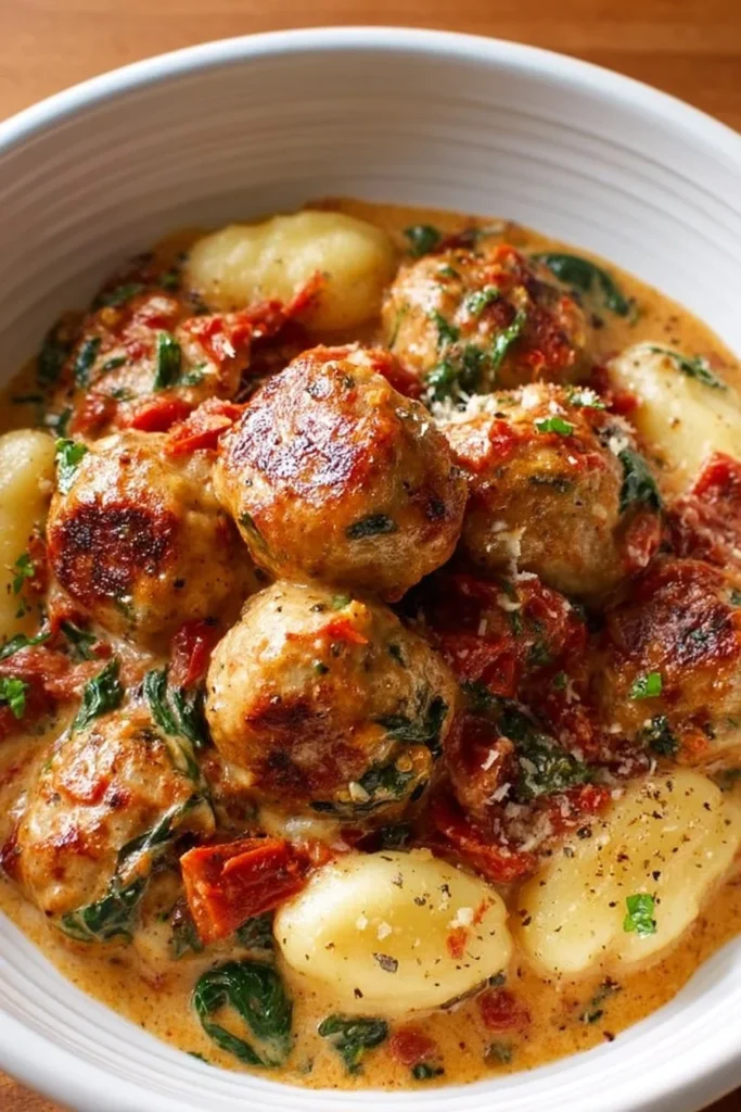 Delicious slow cooker chicken meatballs in a savory sauce ready for dinner.