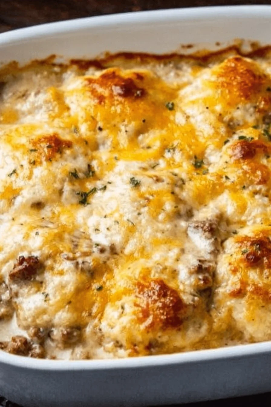 Delicious Biscuits and Gravy Casserole, a Cracker Barrel-inspired dish