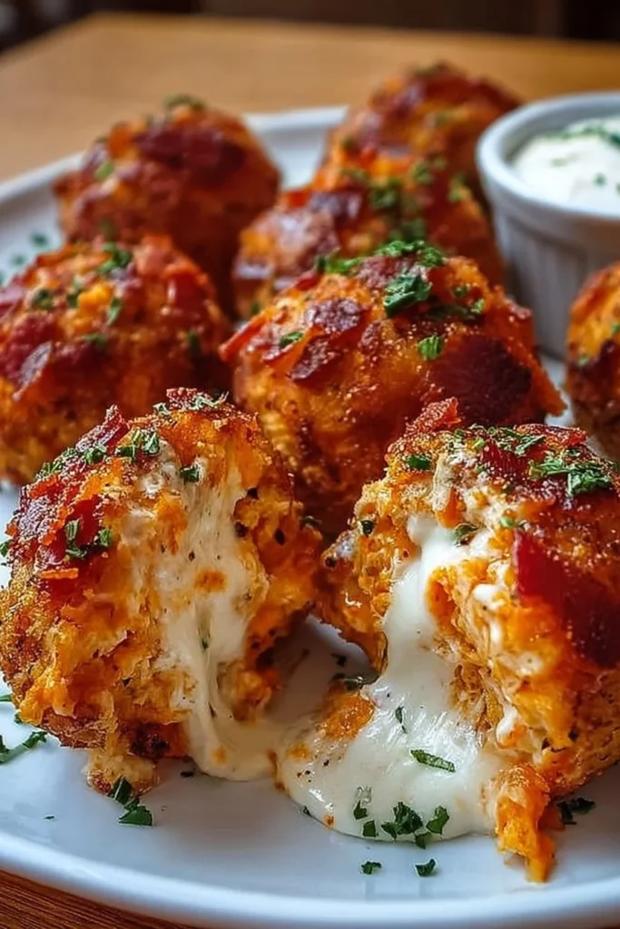 Buffalo Chicken Bombs with bacon and mozzarella for game day snacks