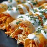 Delicious homemade Buffalo Chicken Taquitos served with dipping sauce