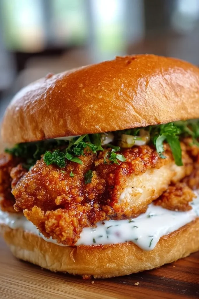 Cajun crispy chicken sandwich topped with garlic aioli served on a bun.