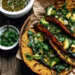 Charred poblano tacos with fresh tomatillo salsa on a serving plate