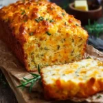 Freshly baked cheddar cheese quick bread ready to be served