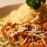 Plate of Cheesecake Factory's Chicken Riesling with vegetables and sauce