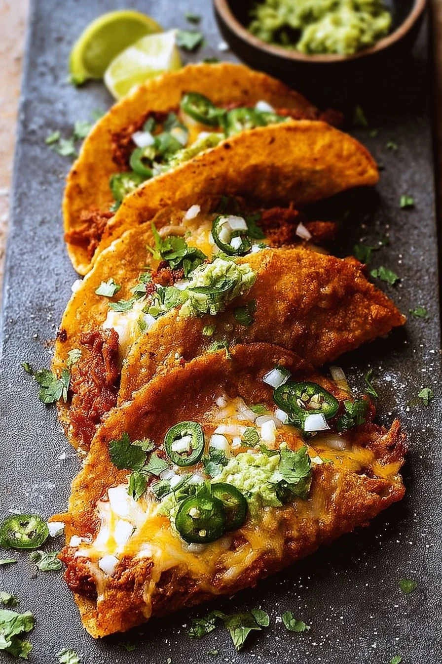 Delicious cheesy spicy tacos topped with fresh ingredients and vibrant colors