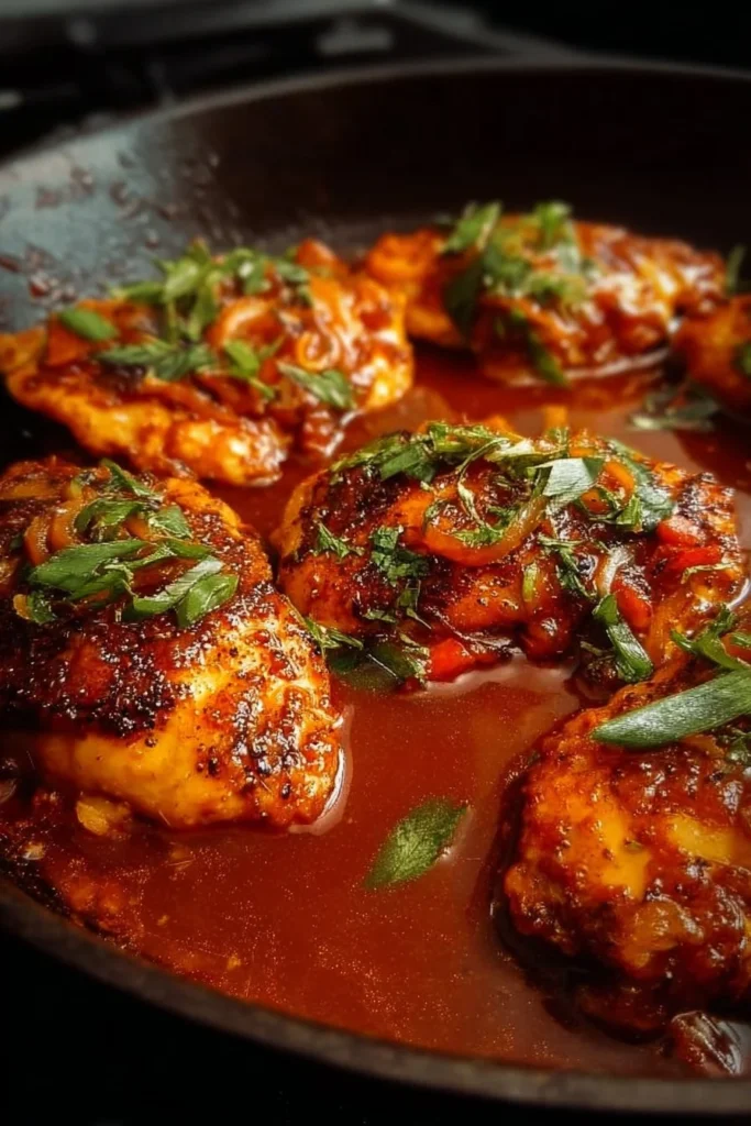 Spicy Chicken Devil dish garnished with fresh herbs