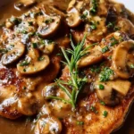 Delicious Chicken Marsala served with mushrooms and a savory wine sauce.