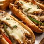 Chicken Philly Cheese Steaks with melted cheese and fresh toppings