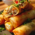 Crispy Chicken Spring Rolls served with dipping sauce