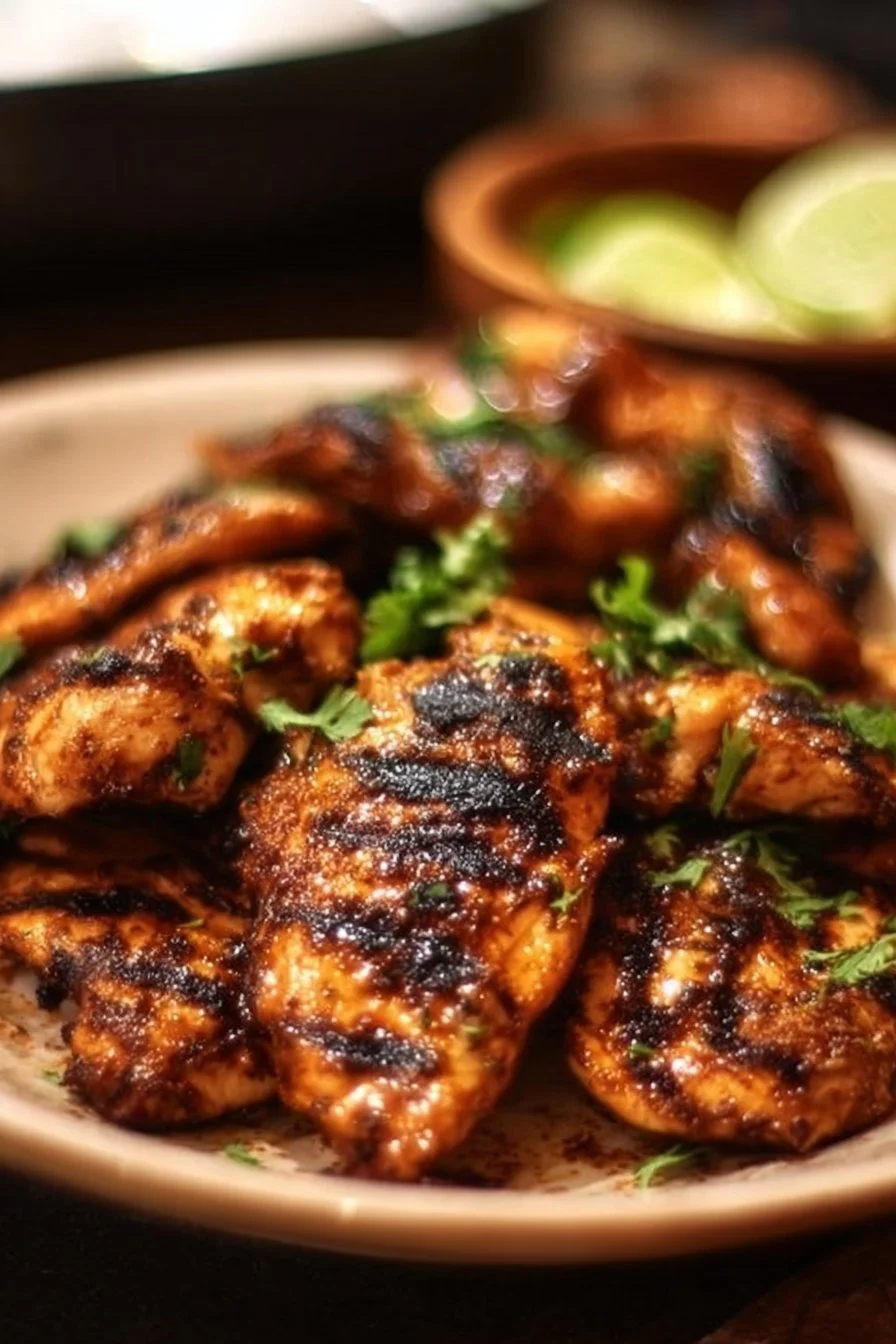 Homemade Chipotle Chicken served on a plate with fresh ingredients