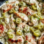 Creamy Pepperoncini Chicken Skillet served in a frying pan with fresh herbs