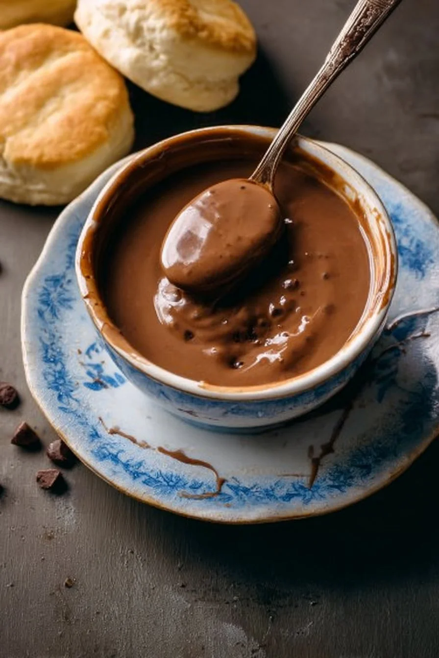 Creamy sweet Southern chocolate biscuit gravy served in a bowl