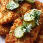 Crispy Dill Pickle Parmesan Chicken served with herbs