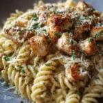 Crockpot Garlic Parmesan Chicken Pasta dish served in a bowl