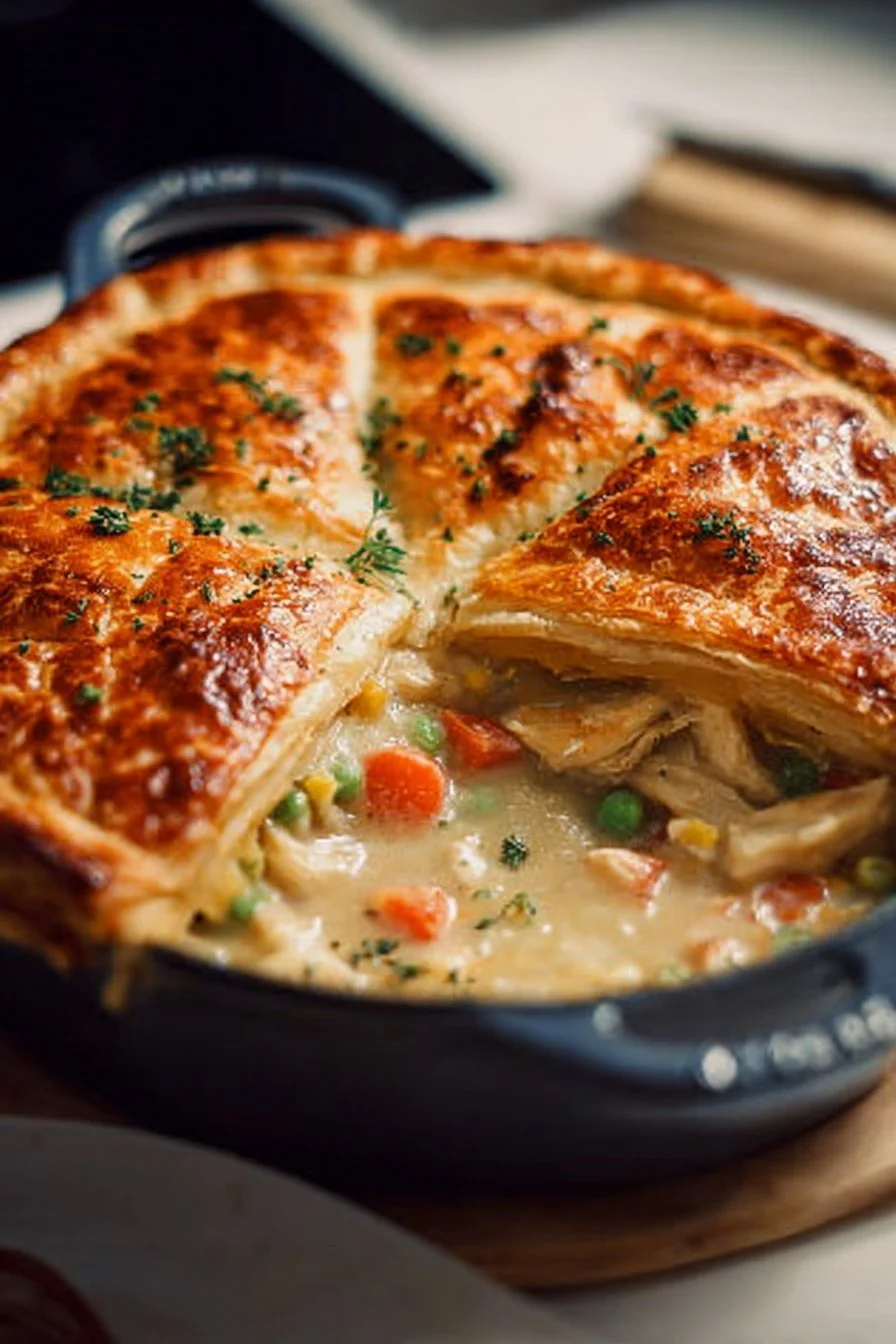 Delicious Dutch Oven Chicken Pot Pie fresh out of the oven