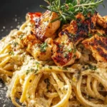 Creamy Cajun chicken spaghetti with garlic mozzarella sauce in a bowl