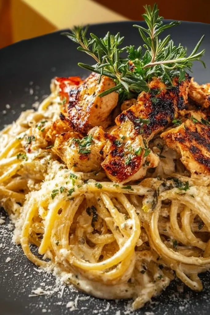 Creamy Cajun chicken spaghetti with garlic mozzarella sauce in a bowl