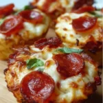 Delicious easy pizza cupcakes topped with cheese and pepperoni