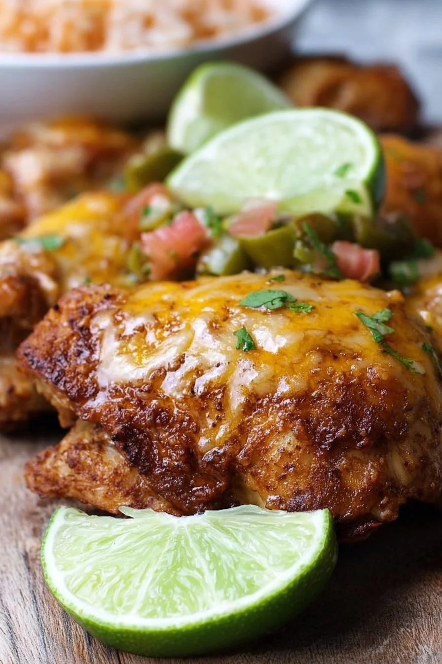 Fiesta Lime Chicken plated with lime wedges and fresh cilantro.